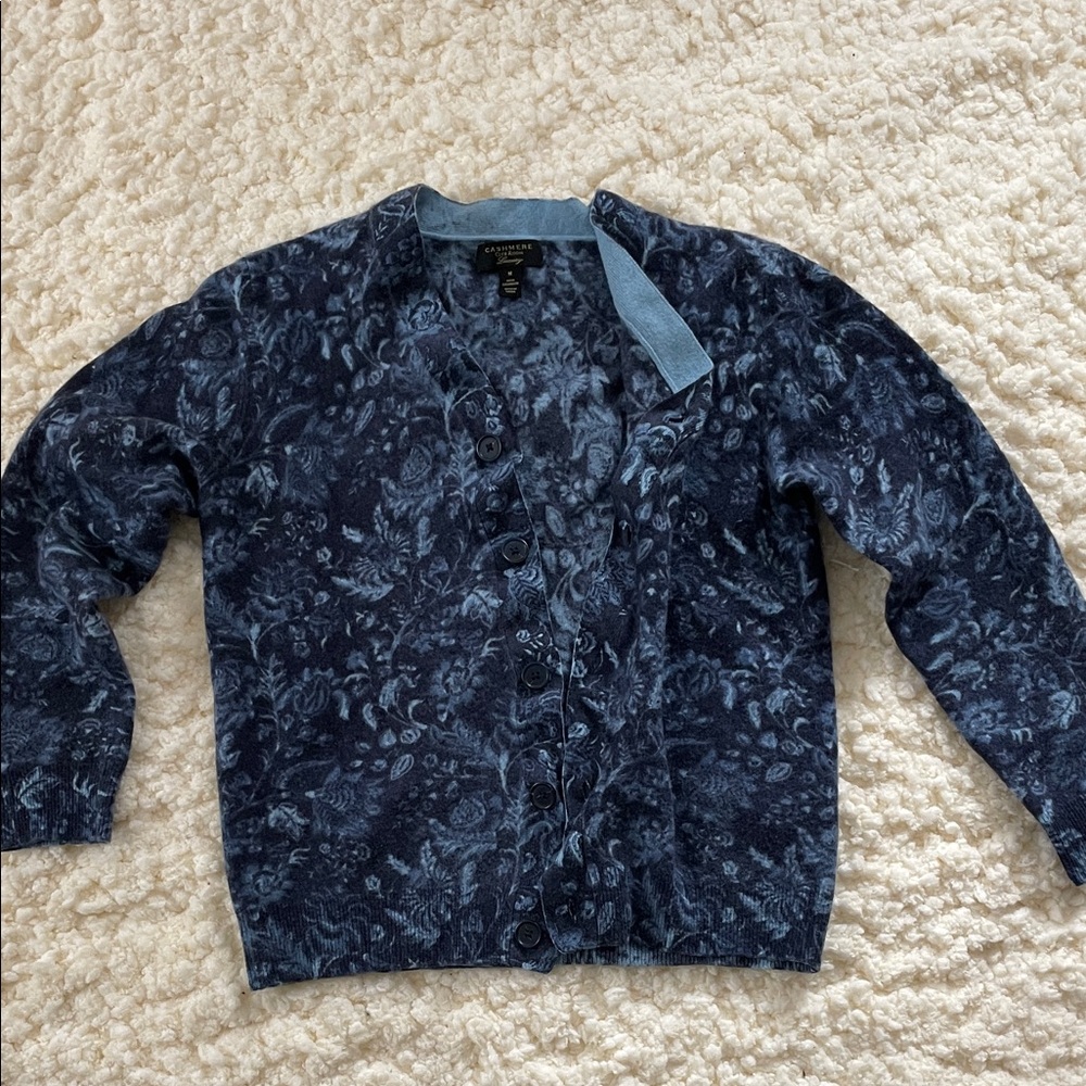 Club Room Cashmere Blue Print Cardigan